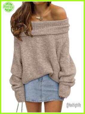 Off Shoulder Oversized Sweater Loose Fit Long Sleeve Pullover